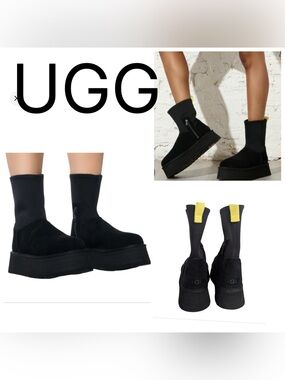 UGG Black Classic Dipper Winter Platform Boots - Size 7